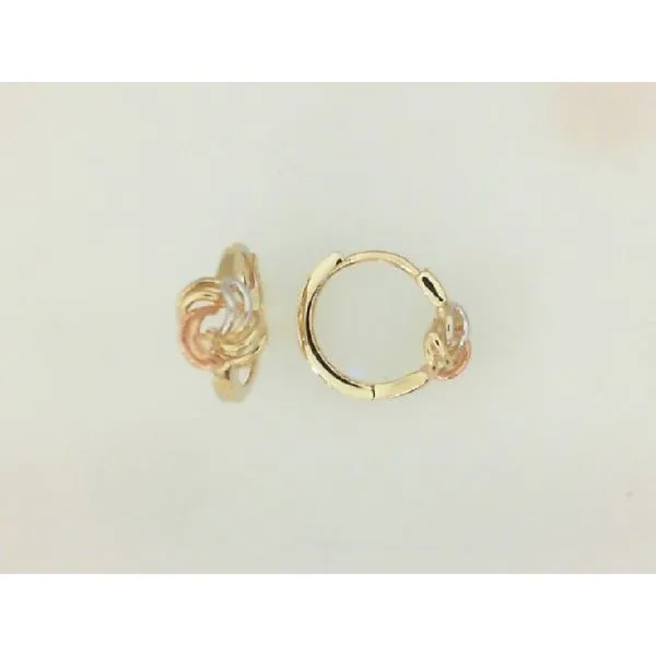 14K Yellow Gold 10MM Huggie Earrings With Tri-Colour Love Knots Barthau Jewellers Stouffville, ON