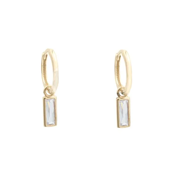 10K Yellow Gold 10mm Huggie Earrings With Detachable Emerald Cut Cubic Zirconia Dangle Barthau Jewellers Stouffville, ON
