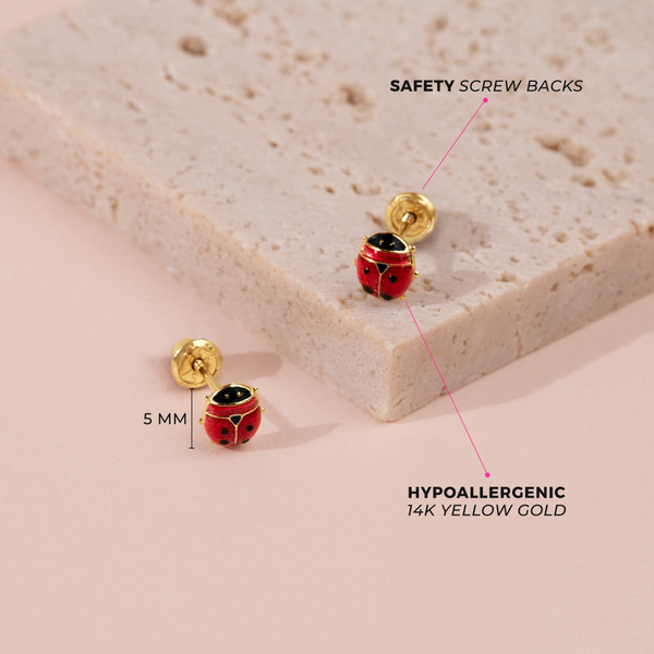 14K Yellow Gold Ladybug Children's Screwback Earrings, Ages 3-15 Image 3 Barthau Jewellers Stouffville, ON