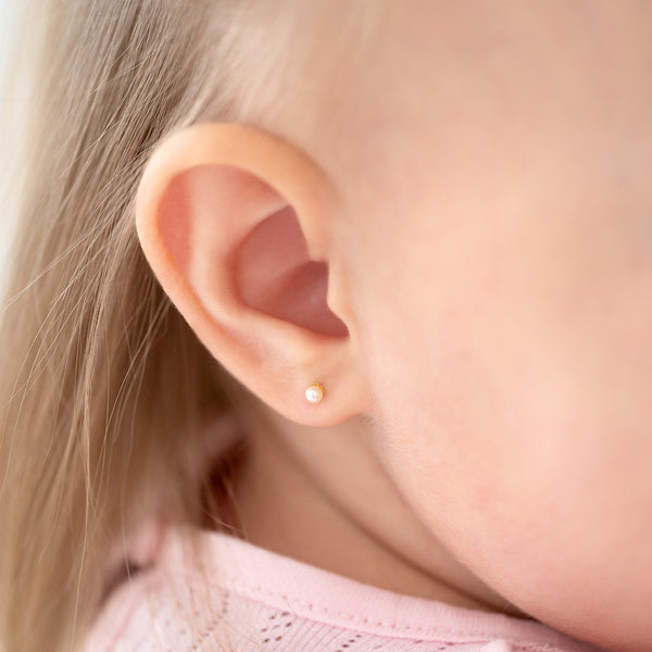 14K Yellow Gold Freshwater Pearl Children's Screwback Earrings, Ages 0-6 Image 2 Barthau Jewellers Stouffville, ON