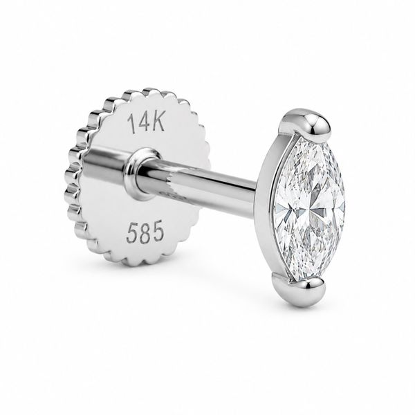 14K White Gold Cubic Zirconia Helix Stud Marquise Barthau Jewellers Stouffville, ON