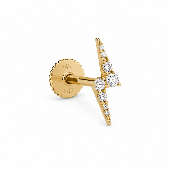 14K Yellow Gold Cubic Zirconia Helix Stud Lightning Bolt Barthau Jewellers Stouffville, ON