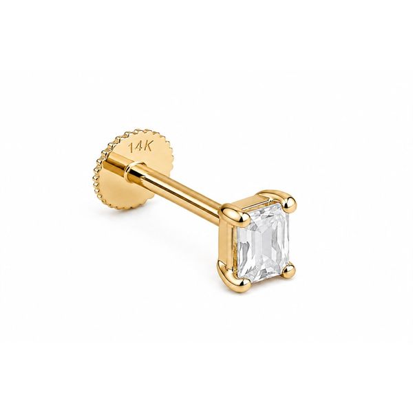 14K Yellow Gold Cubic Zirconia Helix Stud Emerald Cut Barthau Jewellers Stouffville, ON