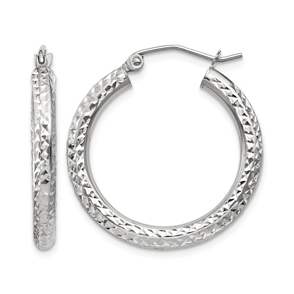 14K White Gold 25mm Diamond Cut Hoop Earrings Barthau Jewellers Stouffville, ON