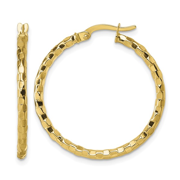 14K Yellow Gold 30mm Hammered Hoop Earrings Barthau Jewellers Stouffville, ON