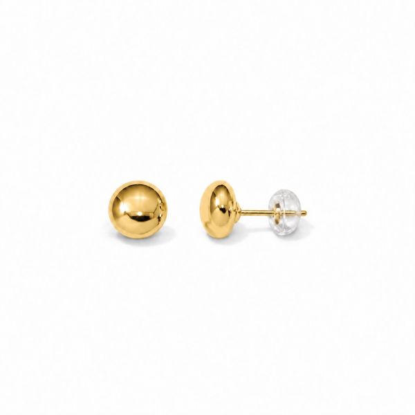 14K Yellow Gold 5.5mm Button Stud Earrings Silicone/14K Backings Barthau Jewellers Stouffville, ON