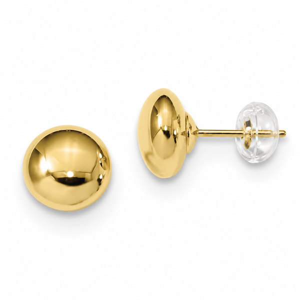 14K Yellow Gold 6.5mm Button Stud Earrings Silicone/14K Backings Barthau Jewellers Stouffville, ON
