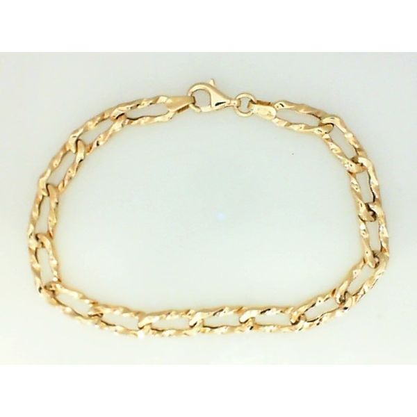 14K Yellow Gold Hammered Paperclip Link Bracelet 7.5
