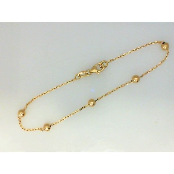 14K Yellow Gold Bead Station Bracelet 7.5