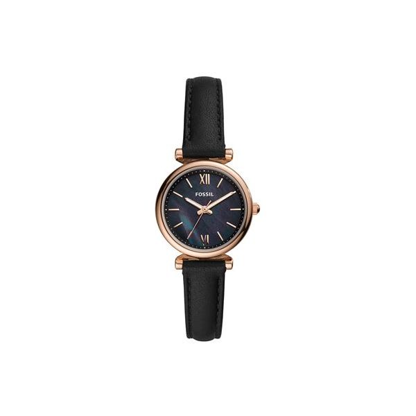 Fossil Watch Carlie Mini Three-Hand Black Leather Watch Barthau Jewellers Stouffville, ON