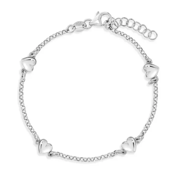 Sterling Silver Puffed Hearts Satellite Kids Bracelet Ages 3-17 Barthau Jewellers Stouffville, ON