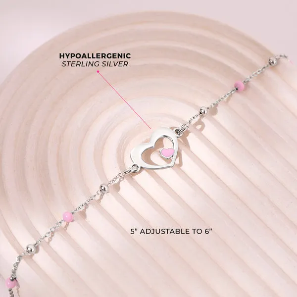 Sterling Silver Pink Heart Satellite Kids Bracelet Ages 3-10 Image 3 Barthau Jewellers Stouffville, ON