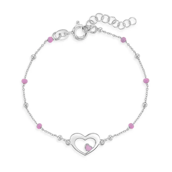 Sterling Silver Pink Heart Satellite Kids Bracelet Ages 3-10 Barthau Jewellers Stouffville, ON