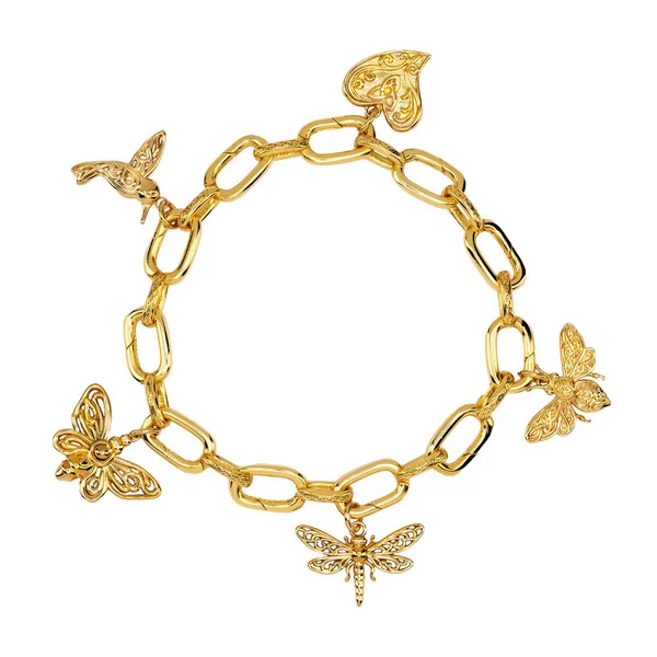 Sterling Silver/18K Gold Vermeil KEITH JACK 11 Rectangular Link Charm Bracelet, Approx 8