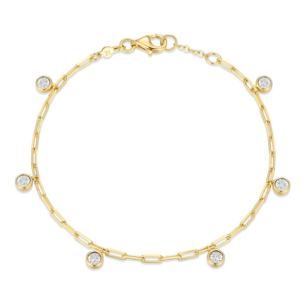 Sterling Silver/Gold Plated MONTE LUNA Lab Grown Diamond Round Bezel Station Bracelet, 6.5+0.5