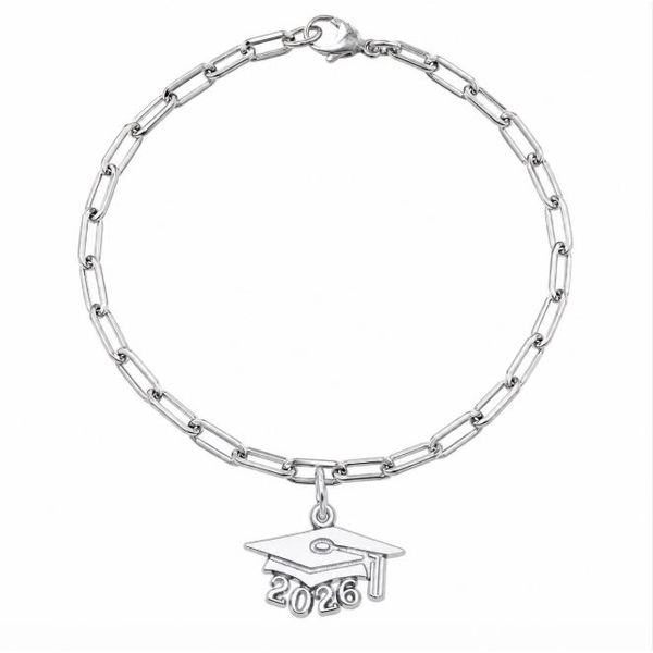 Sterling Silver 2026 Grad Cap And Paper Clip Bracelet 7