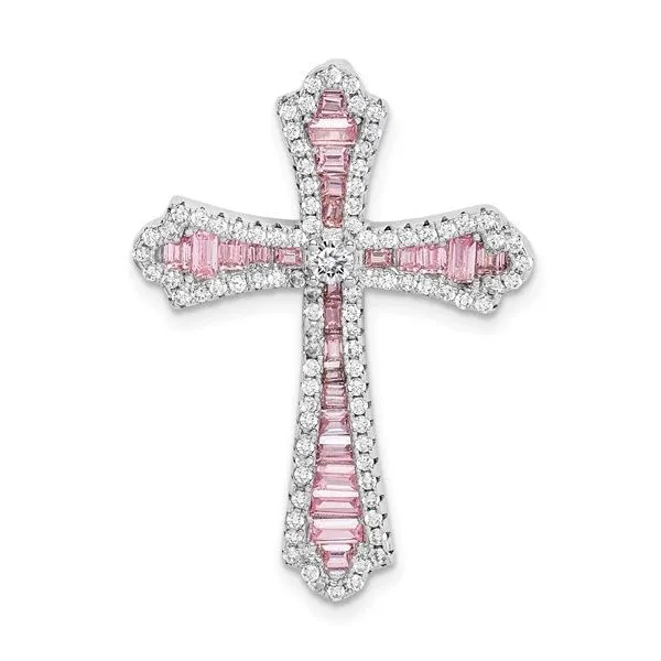 Sterling Silver Pink/Clear Cubic Zirconia Cross Pendant Barthau Jewellers Stouffville, ON