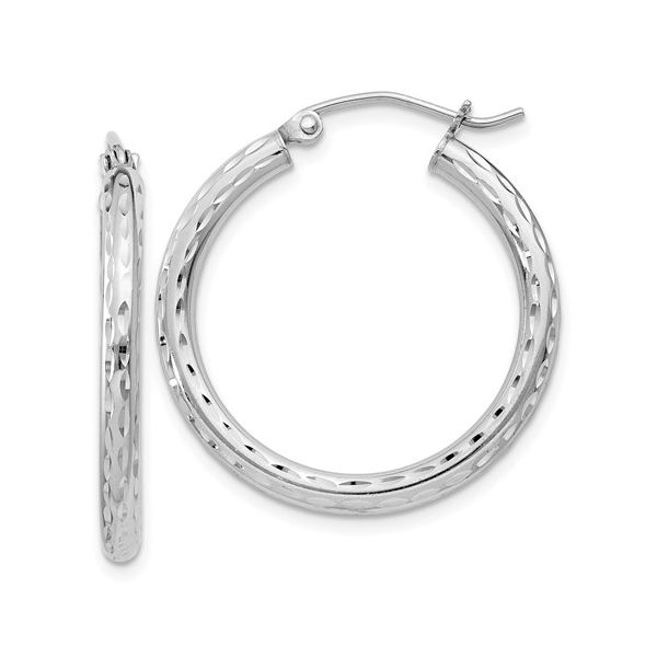 925 2MM Tube Hoop Diamond Cut Earrings 25mm Diameter Barthau Jewellers Stouffville, ON