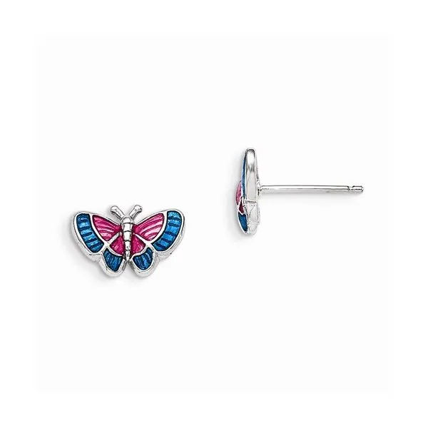 Sterling Silver Pink/Blue Enamel Butterfly Kids Earrings Barthau Jewellers Stouffville, ON