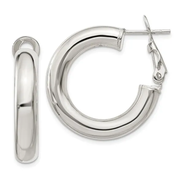 Sterling Silver 25MM Omega Back Hoop Earrings Barthau Jewellers Stouffville, ON