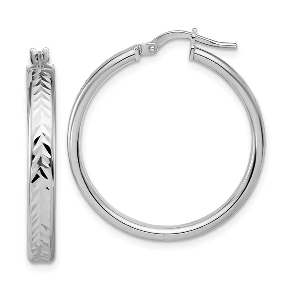 Sterling Silver Diamond Cut Flat Hoop Earrings Barthau Jewellers Stouffville, ON