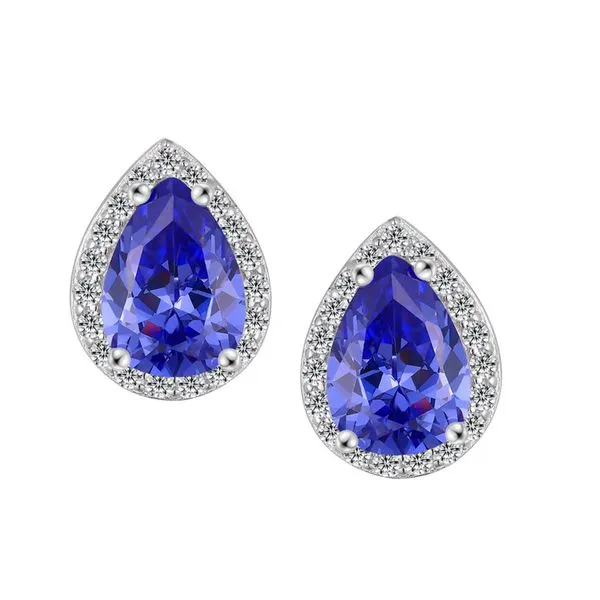 Sterling Silver Synthetic Tanzanite And Cubic Zirconia Halo Stud Earrings Barthau Jewellers Stouffville, ON