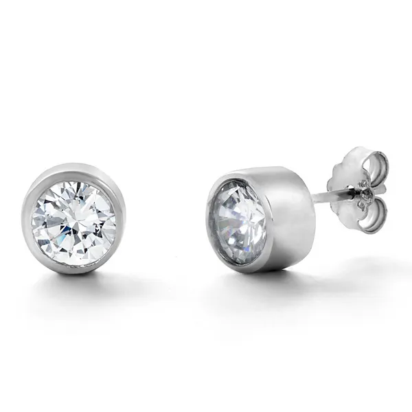 Sterling Silver 4MM Cubic Zirconia Bezel Stud Earrings Barthau Jewellers Stouffville, ON