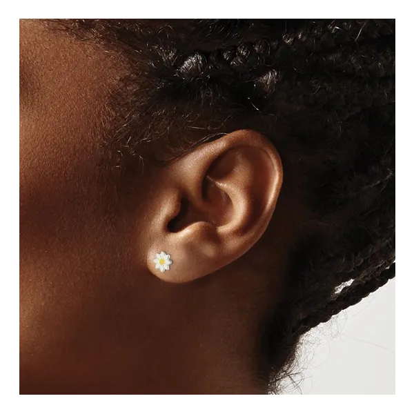 Sterling Silver Yellow & White Flower Earrings Children Image 3 Barthau Jewellers Stouffville, ON