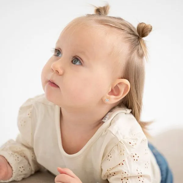 Sterling Silver Simulated Opal Dove Safety Screw Back Kids Earrings Ages 0-10 Image 2 Barthau Jewellers Stouffville, ON