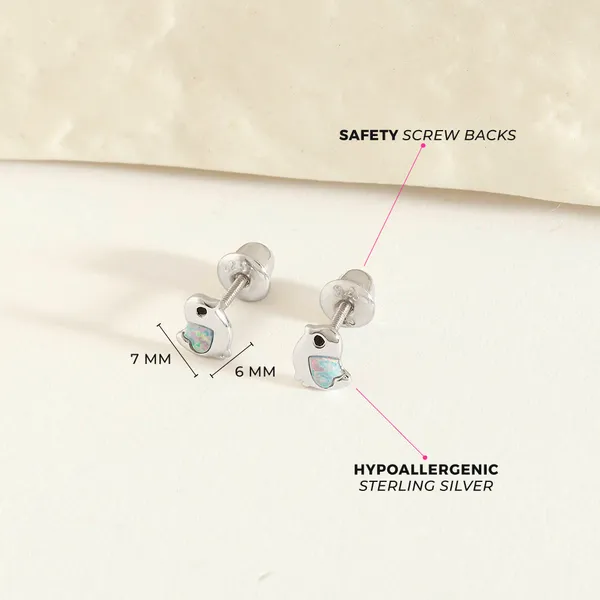 Sterling Silver Simulated Opal Dove Safety Screw Back Kids Earrings Ages 0-10 Image 4 Barthau Jewellers Stouffville, ON