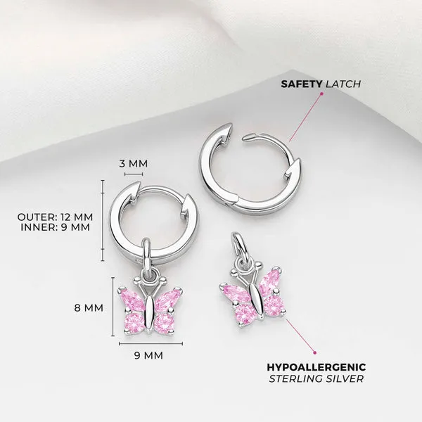 Sterling Silver Pink CZ Dangle Butterfly Kids Earrings Ages 3-10 Image 4 Barthau Jewellers Stouffville, ON