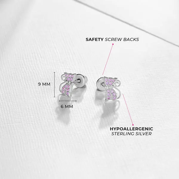 Sterling Silver Pink CZ Kitty Cat Kids Earrings Ages 3-10 Image 3 Barthau Jewellers Stouffville, ON