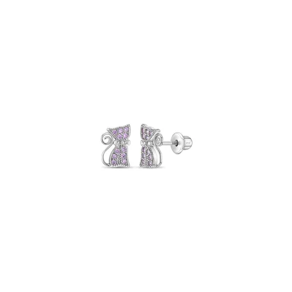 Sterling Silver Pink CZ Kitty Cat Kids Earrings Ages 3-10 Barthau Jewellers Stouffville, ON