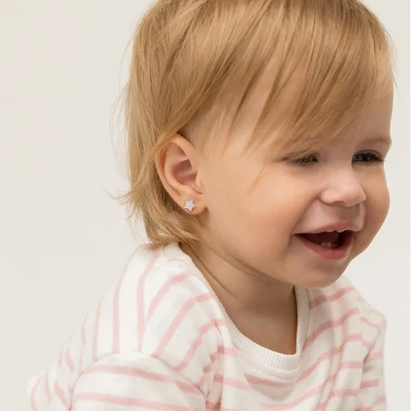 Sterling Silver CZ Star Kids Earrings Ages 0-10 Image 2 Barthau Jewellers Stouffville, ON