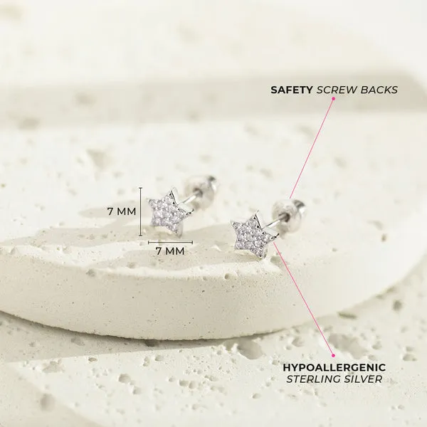 Sterling Silver CZ Star Kids Earrings Ages 0-10 Image 3 Barthau Jewellers Stouffville, ON