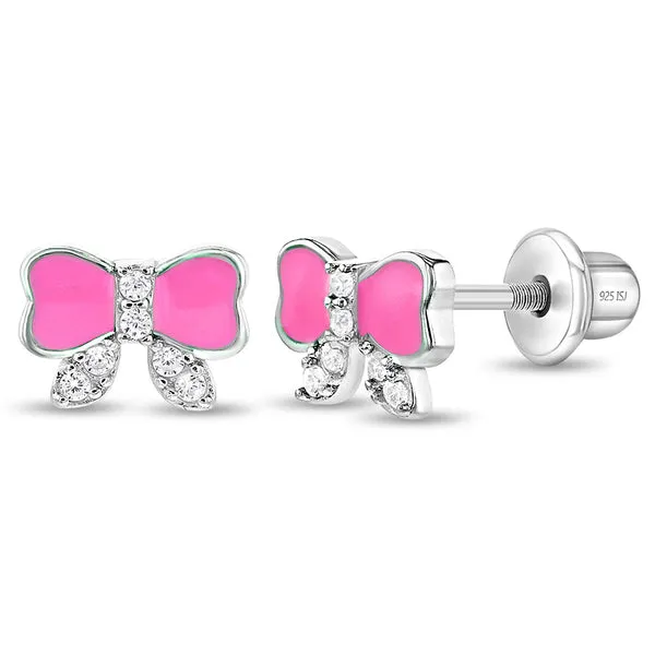 Sterling Silver Pink Bow Kids Earrings Ages 3-10 Barthau Jewellers Stouffville, ON