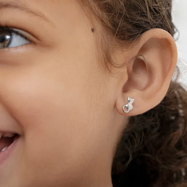 Sterling Silver Kitty Cat Kids Earrings Ages 3-10 Image 2 Barthau Jewellers Stouffville, ON