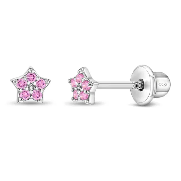 Sterling Silver Pink CZ Star Kids Earrings Ages 0-10 Barthau Jewellers Stouffville, ON
