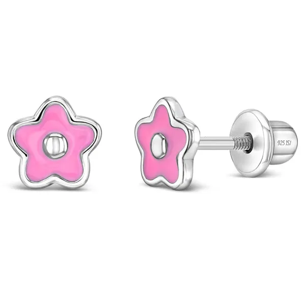 Sterling Silver Pink Flower Kids Earrings Ages 0-10 Barthau Jewellers Stouffville, ON