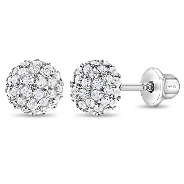 Sterling Silver Clear CZ Ball Kids Earrings Ages 3-17 Barthau Jewellers Stouffville, ON