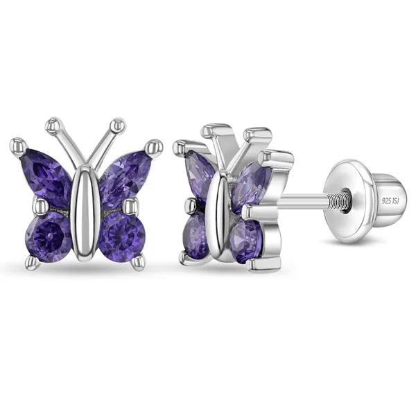 Sterling Silver Purple CZ Butterfly Kids Earrings Ages 3-10 Barthau Jewellers Stouffville, ON