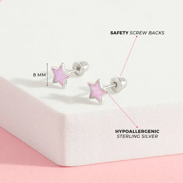 Sterling Silver Simulated Opal Star Kids Earrings Ages 0-10 Image 3 Barthau Jewellers Stouffville, ON