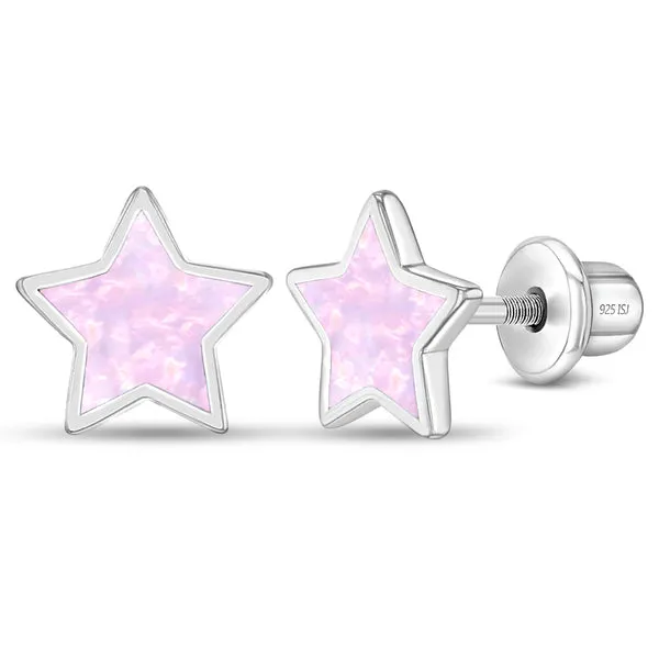 Sterling Silver Simulated Opal Star Kids Earrings Ages 0-10 Barthau Jewellers Stouffville, ON