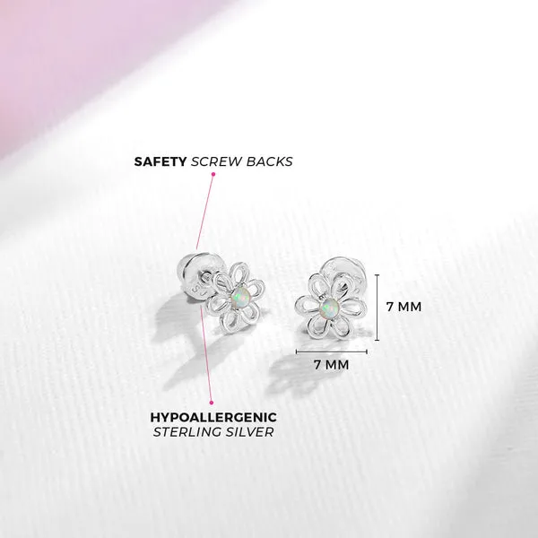 Sterling Silver Simulated Opal Flower Kids Earrings Ages 0-10 Image 3 Barthau Jewellers Stouffville, ON