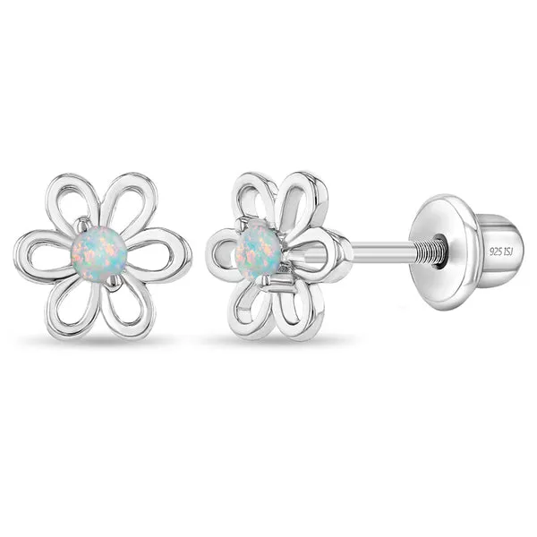 Sterling Silver Simulated Opal Flower Kids Earrings Ages 0-10 Barthau Jewellers Stouffville, ON