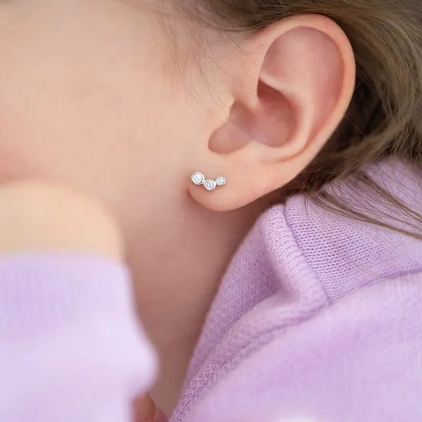 Sterling Silver Clear CZ Climber Kids Earrings Ages 3-17 Image 2 Barthau Jewellers Stouffville, ON