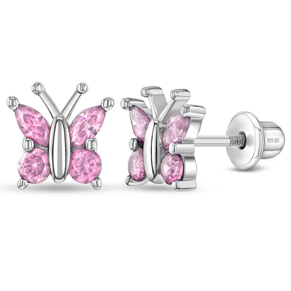 Sterling Silver Pink CZ Butterfly Kids Earrings Ages 3-10 Barthau Jewellers Stouffville, ON