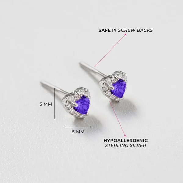 Sterling Silver Purple CZ Kids Heart Earrings Ages 0-10 Image 3 Barthau Jewellers Stouffville, ON