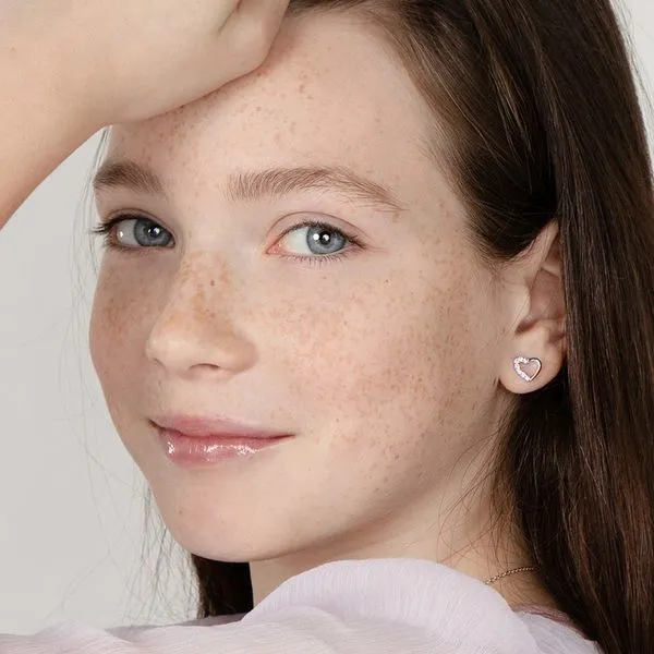 Sterling Silver Pink CZ Open Heart Kids Earrings Ages 3-17 Image 2 Barthau Jewellers Stouffville, ON