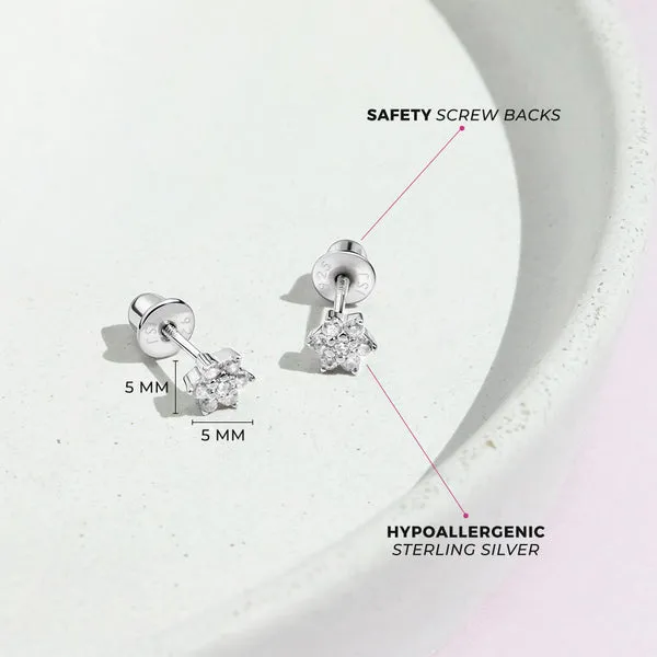 Sterling Silver CZ Flower Kids Earrings Ages 0-10 Image 3 Barthau Jewellers Stouffville, ON